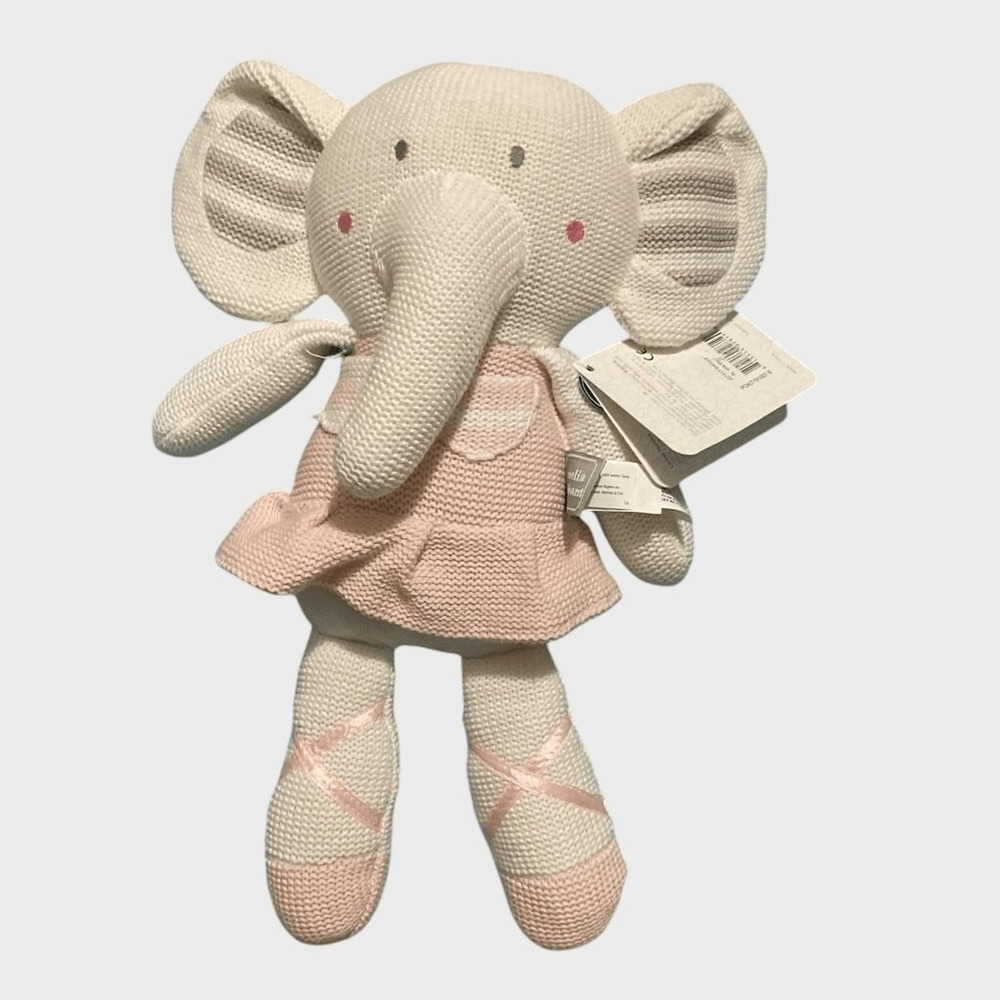 NWT Living Textiles‎ Baby Amelia Elephant Pink Rattle Washable Crochet Knit Toy